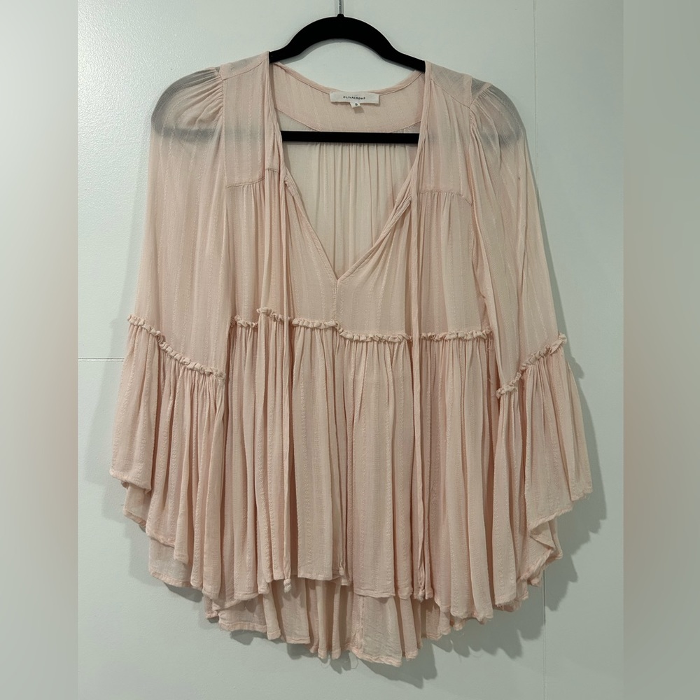 Olivaceous Sheer Pleated Peach Blouse